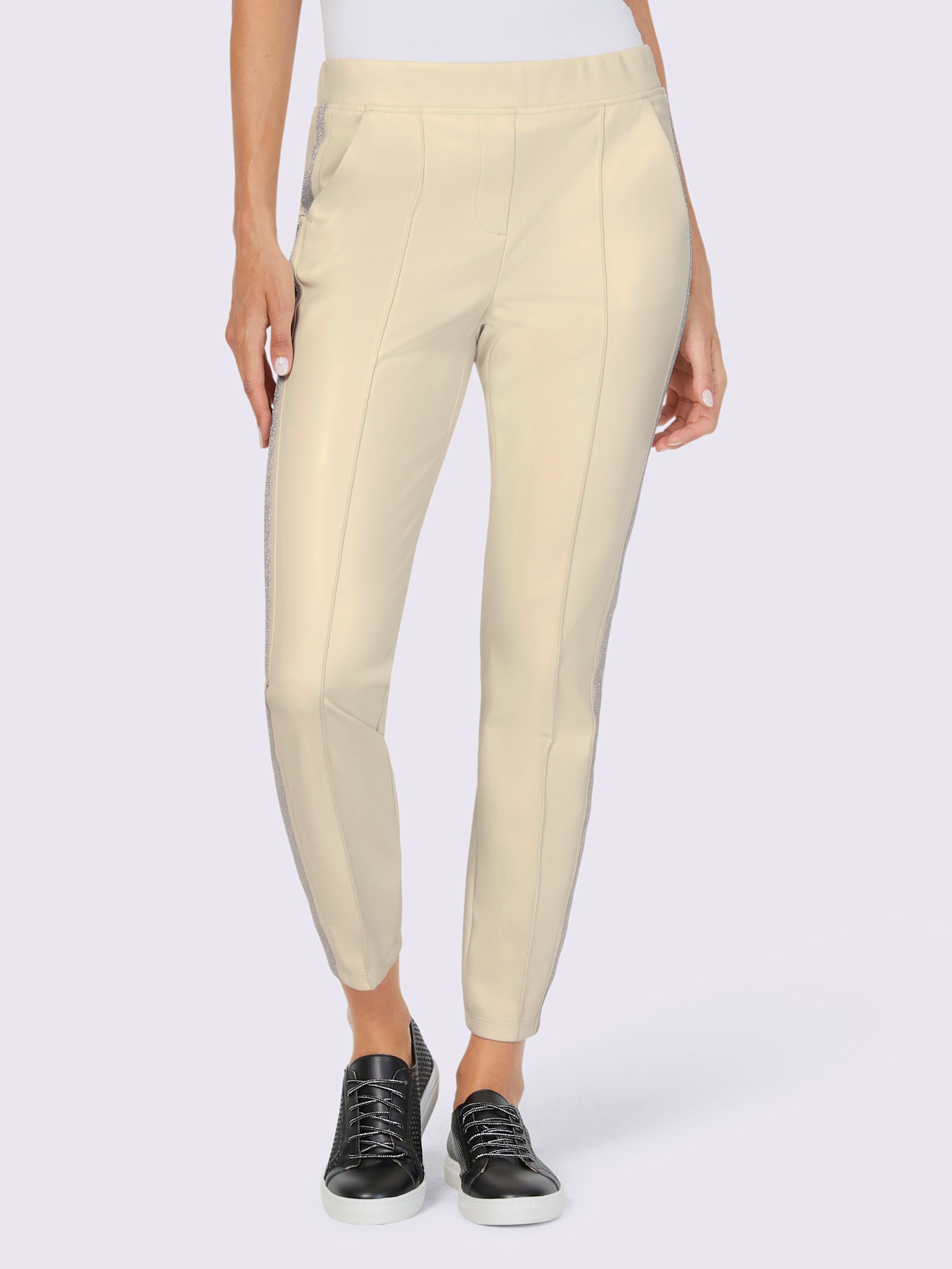 Pantalon en imitation cuir rayures brillantes sur les coutures latérales