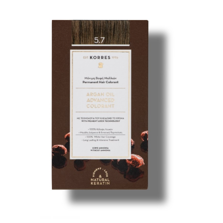 Korres coloration permanente huile d'Argan 5.7 Châtain Clair Marron