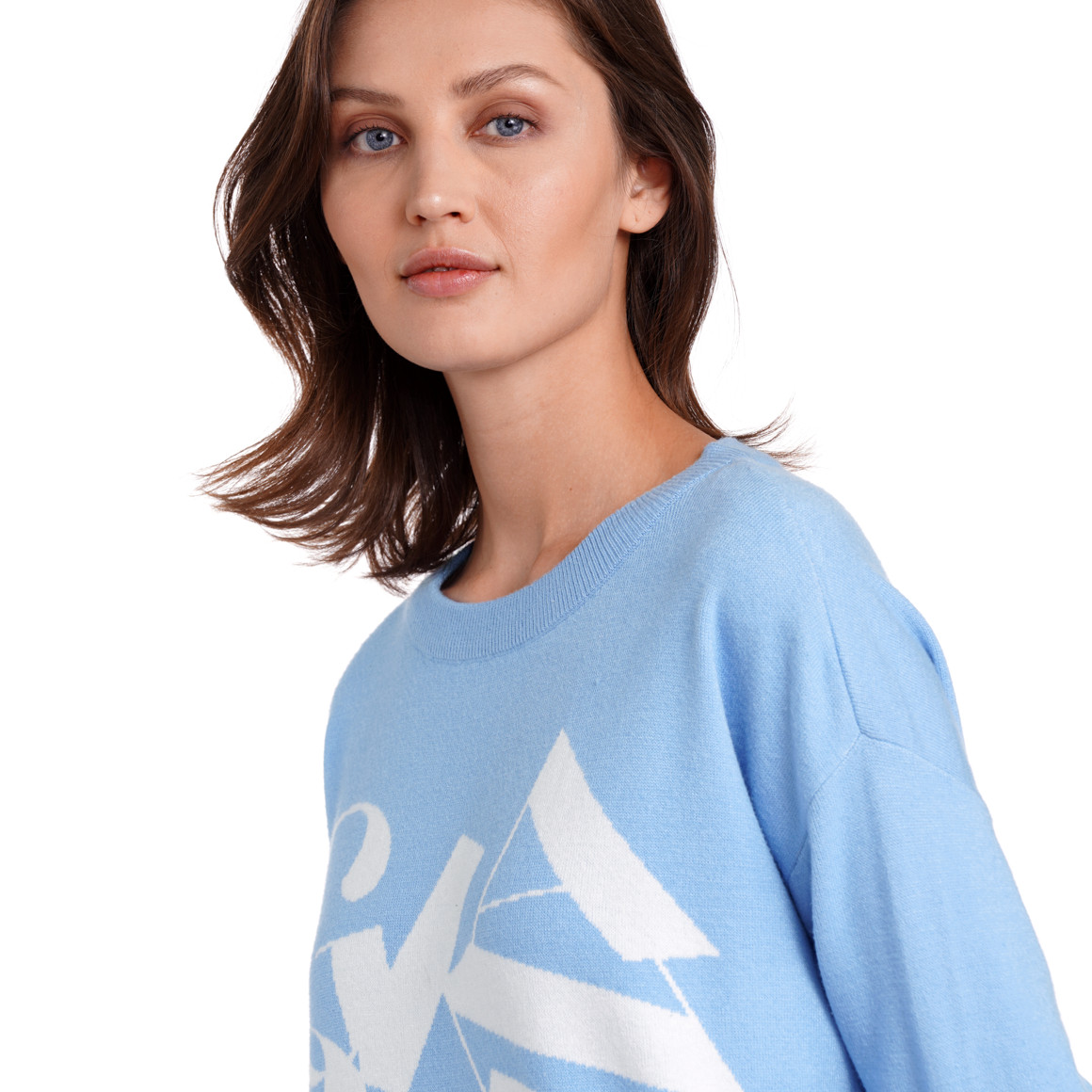 Gina Benotti Damen Strickpullover mit Buchstaben-Motiv hellblau