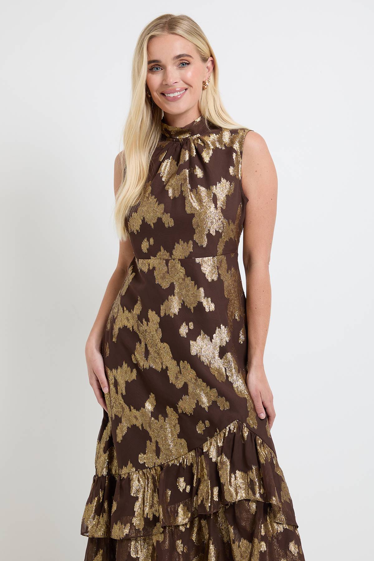 Wallis Robe Longue À Volants Métallisée Petite Taille