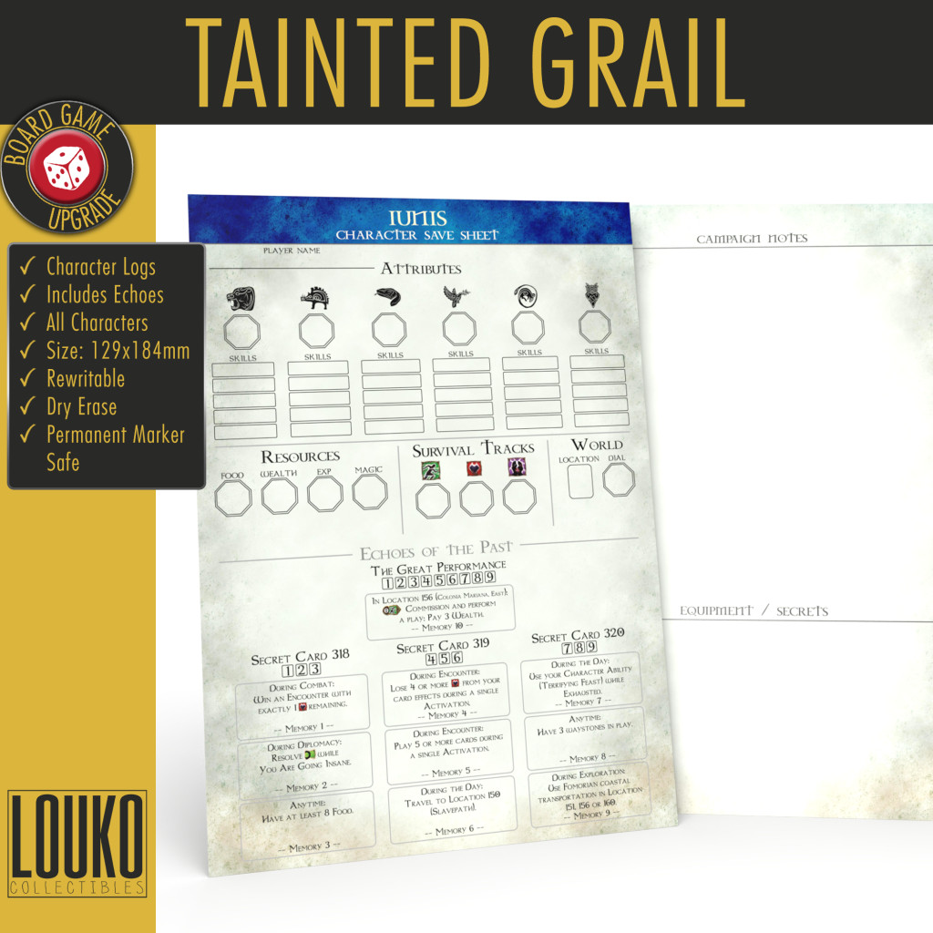 Fiches de personnages réinscriptibles pour Tainted Grail : Kings of Ruin