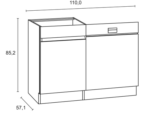 Optifit keukenblok met apparatuur Luca932 210 cm wit mat gedemonteerde variant omkeerbaar KMLU 213E-0+