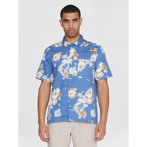 Knowledge Cotton Apparel Kortærmet Skjorte, Blue, XXL