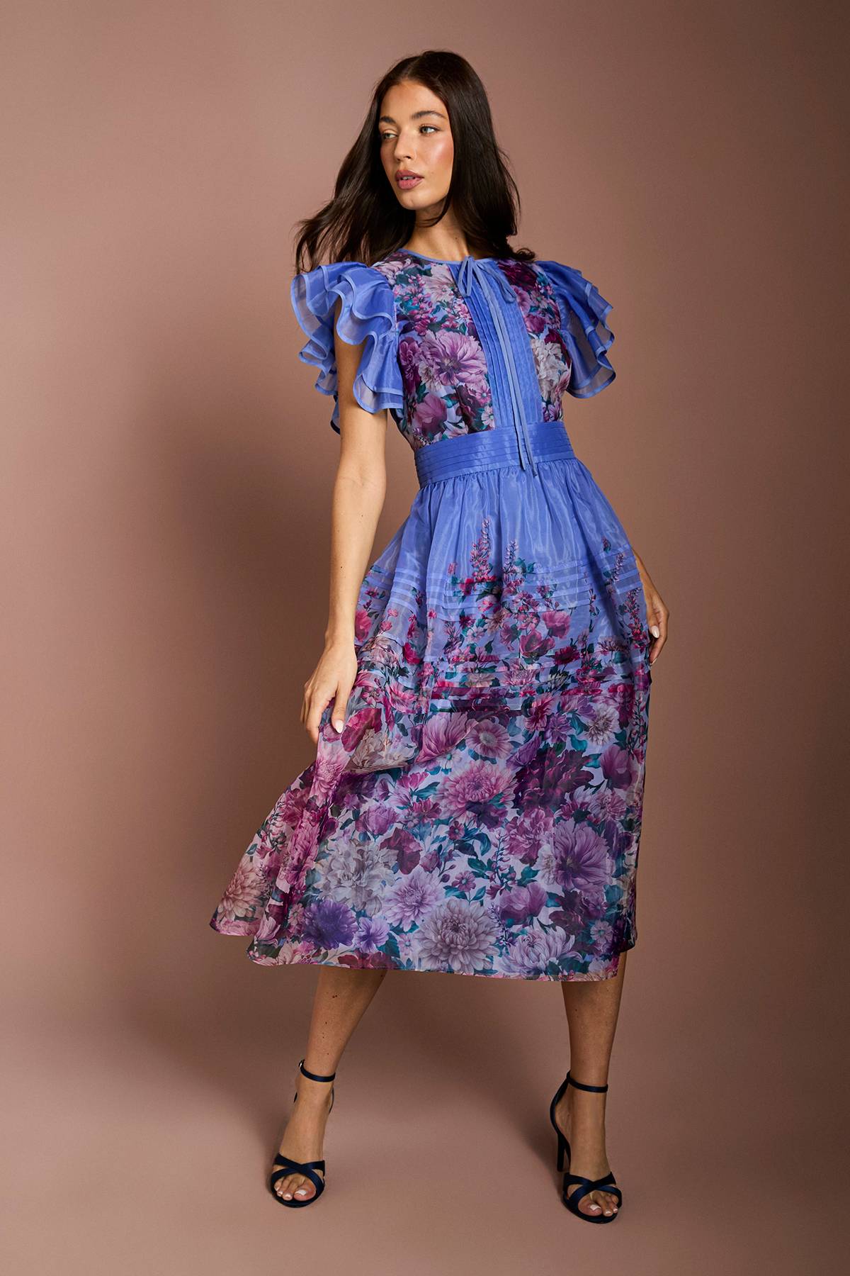 Coast Robe Midi Imprimée En Organza À Volants Lisa Tan