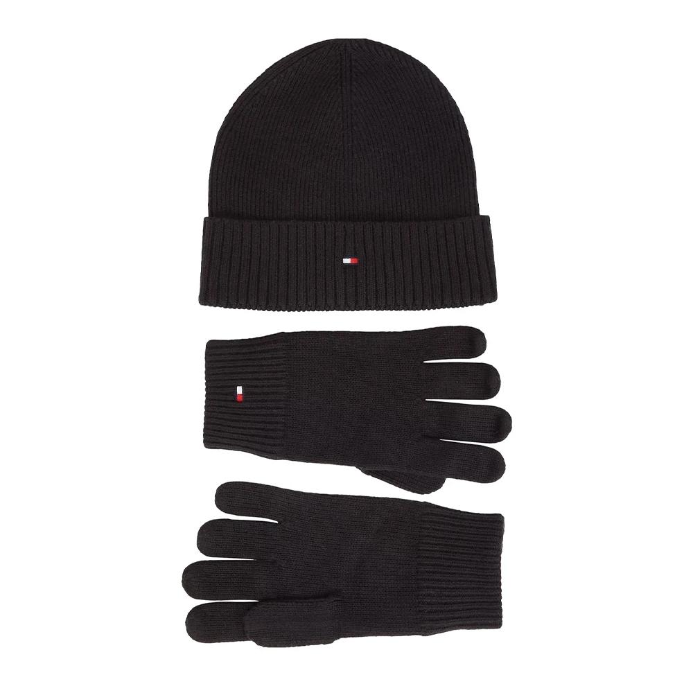 Tommy Hilfiger Coffret Gant + Bonnet Noir Homme Tommy Hilfiger Pima