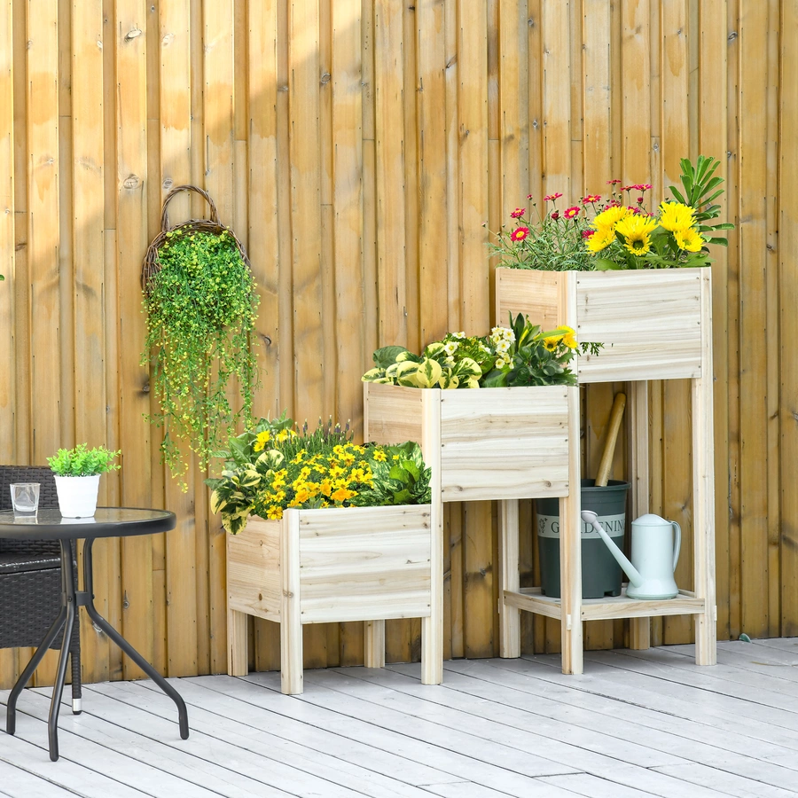 Outsunny Hochbeet mit 3 Stufigen Design natur