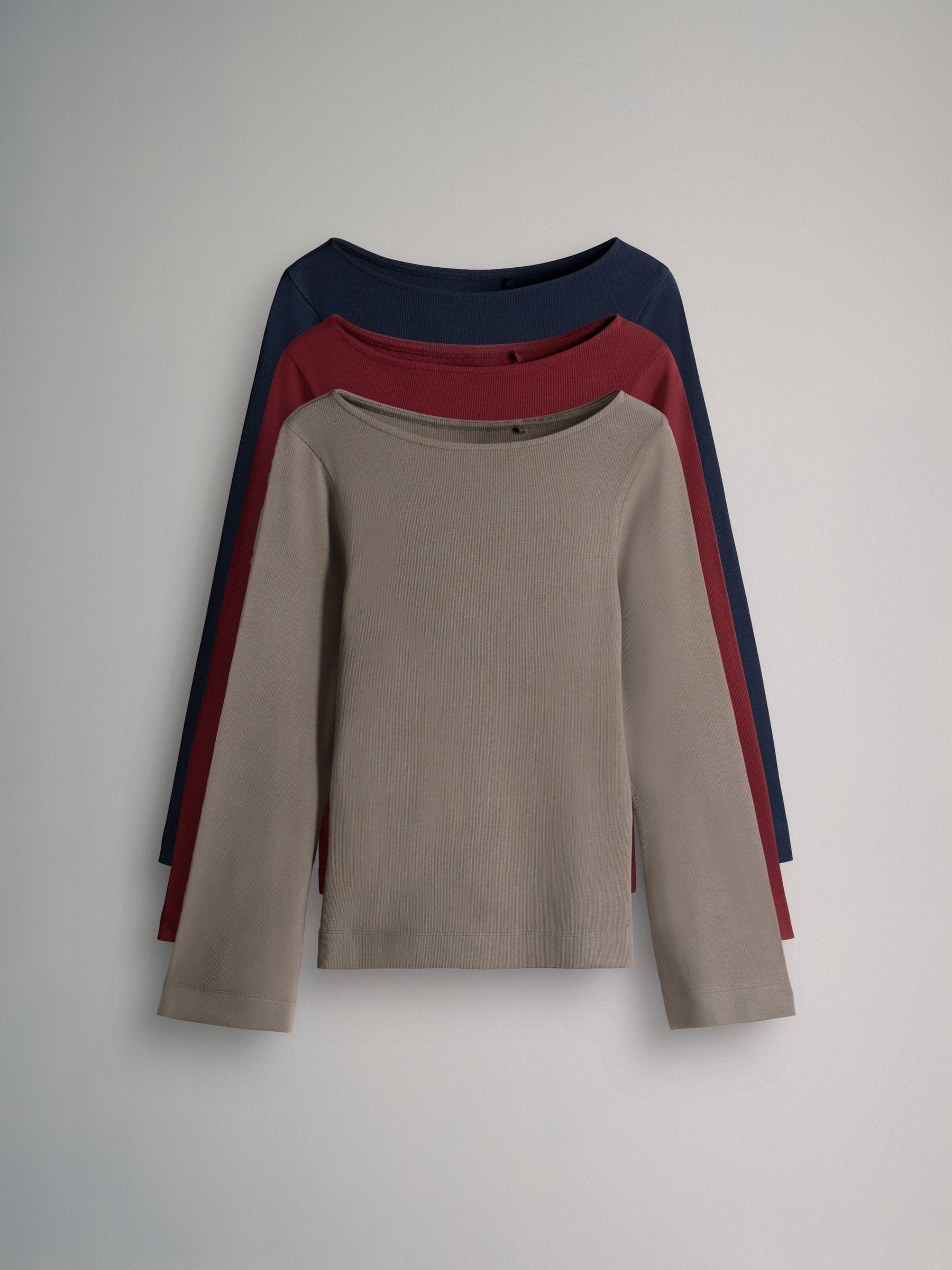 Marineblauw/taupe bruin/bordeauxrood - The Set 3 Pack Ribbed Flare Sleeve T-Shirts