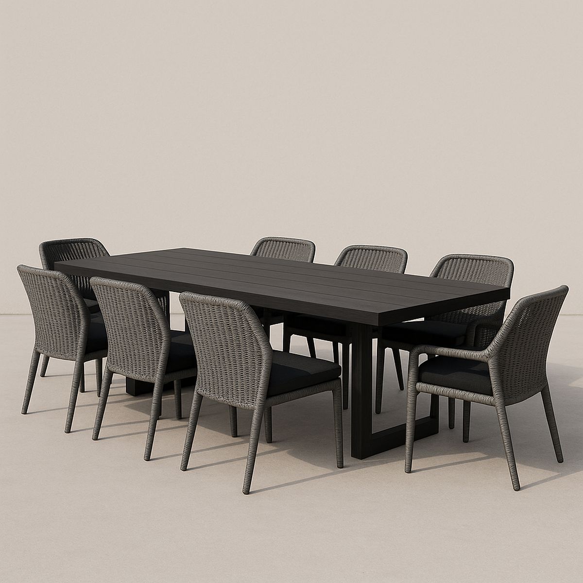 Esstisch-Set für Außenbereich mit 8 Stühlen, Polywood und Aluminium, S