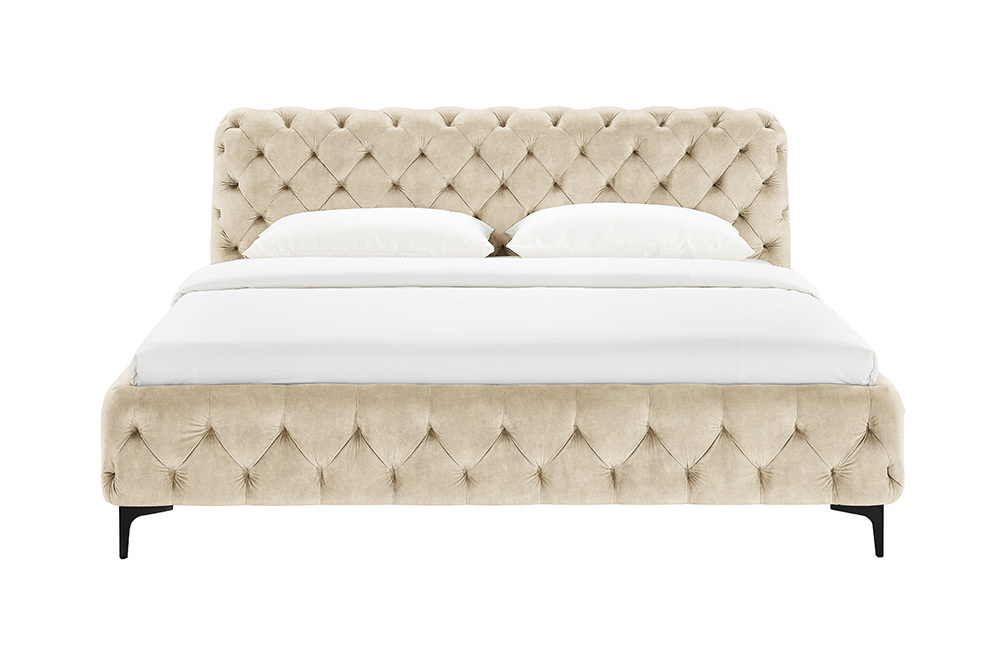 Design Bett MODERN BAROCK 180x200cm champagner Samt Chesterfield Doppelbett