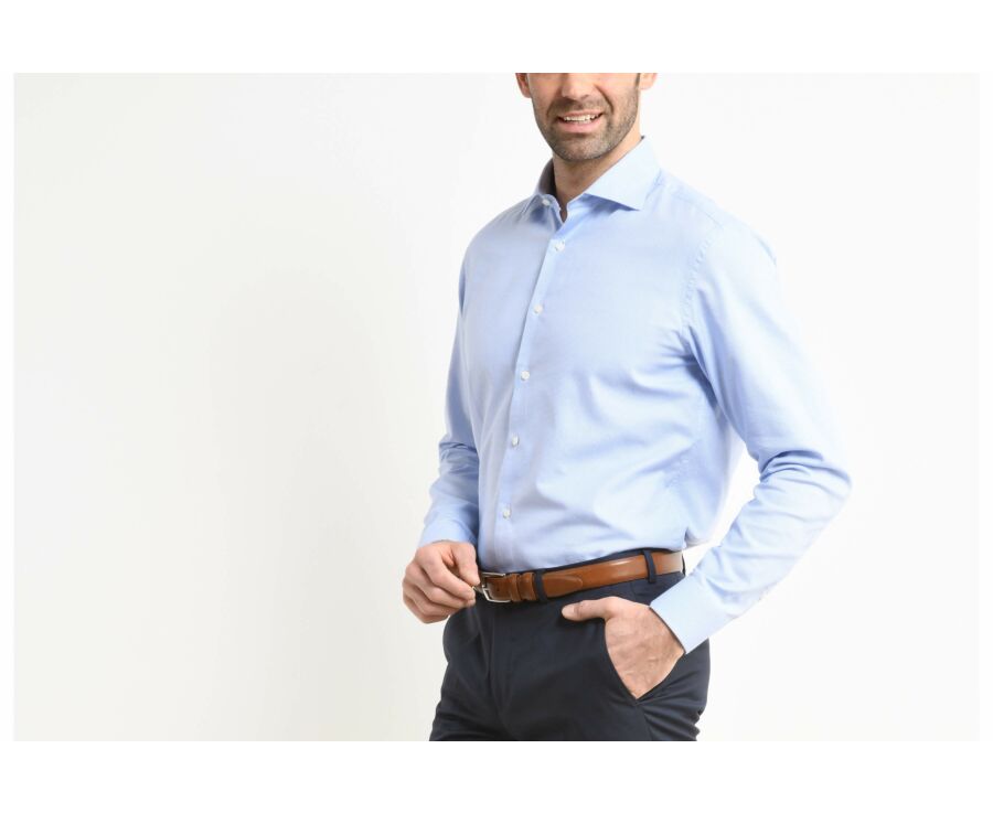 Chemise texturée bleu ciel et blanc - Col italien - TEODORO