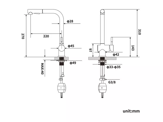 2pcs Mitigeur Cuisine Noir Douchette Robinet Douchette évier Extractible 2 Jets Mitigeur Bec Pivotant 360° Acier Inox Barboteur Démotable,EU Modèle