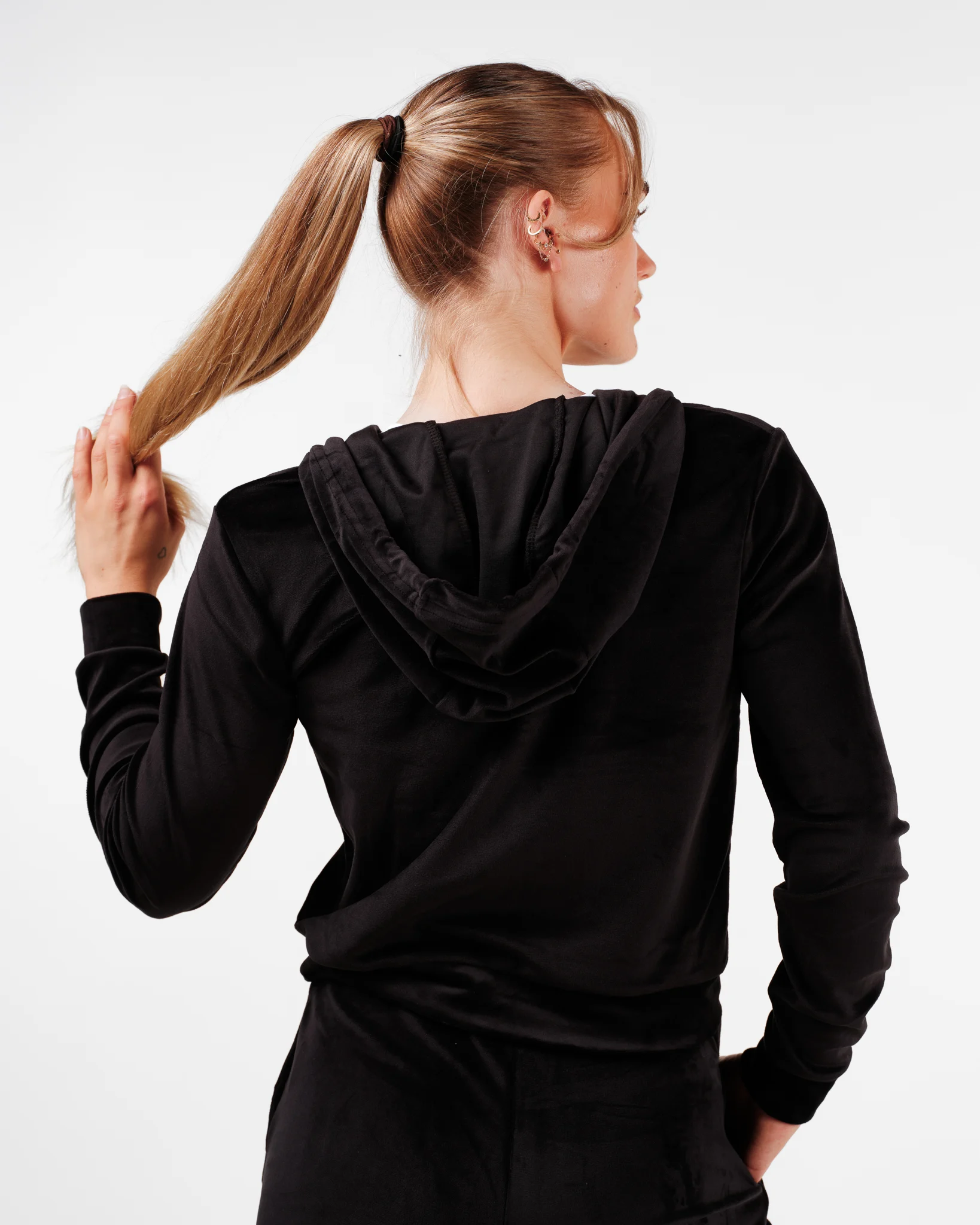 Weightless Jacey Velour Zip Hoodie Black Beauty