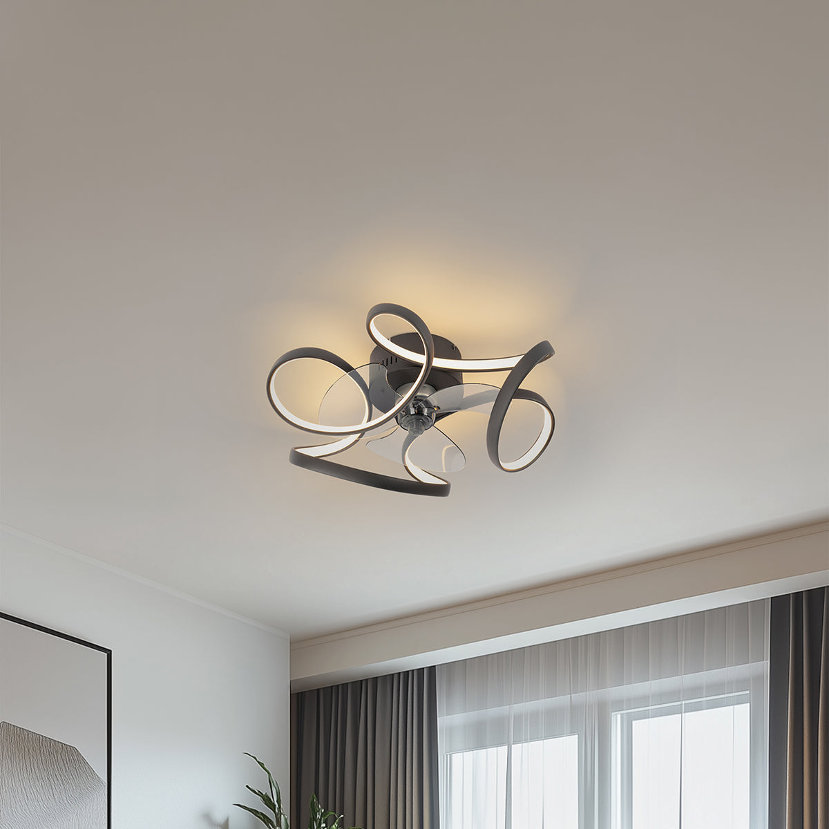 QAZQA Plafondventilator zwart 55cm incl. LED dimbaar met
