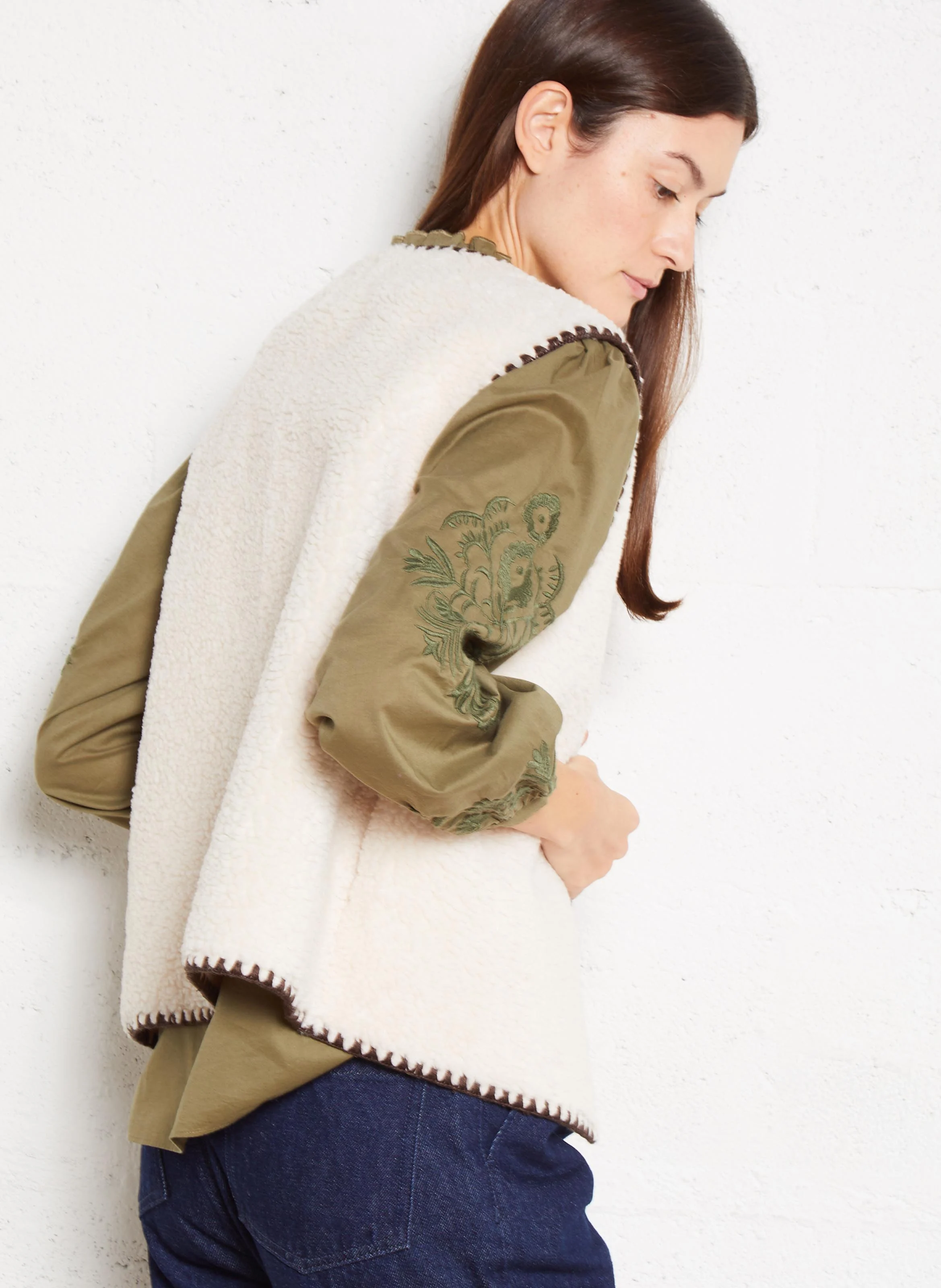 GIRA - Veste col rond en sherpa | Blanc