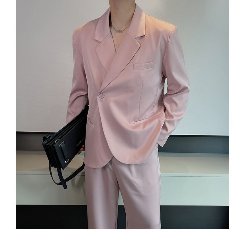 Drawouf - Set: Effen asymmetrische double-breasted blazer + losse broek met trekkoord in de taille