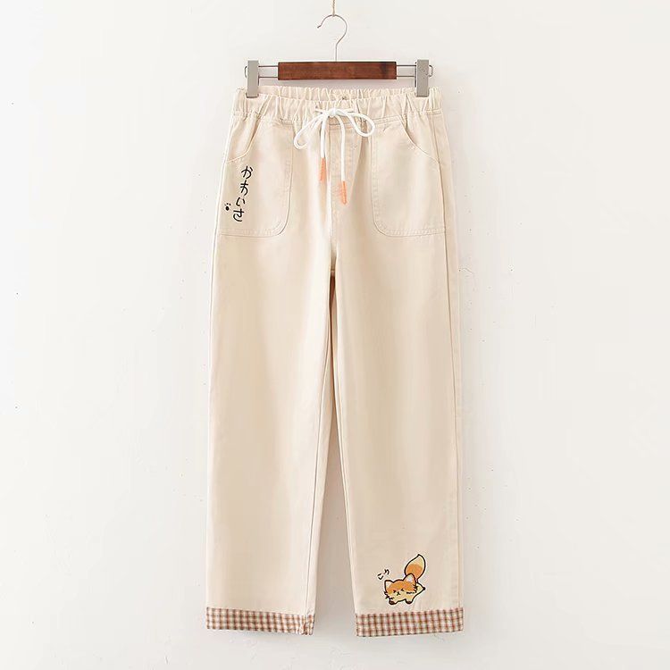 PANDAGO - Rechte broek met vossenborduursel