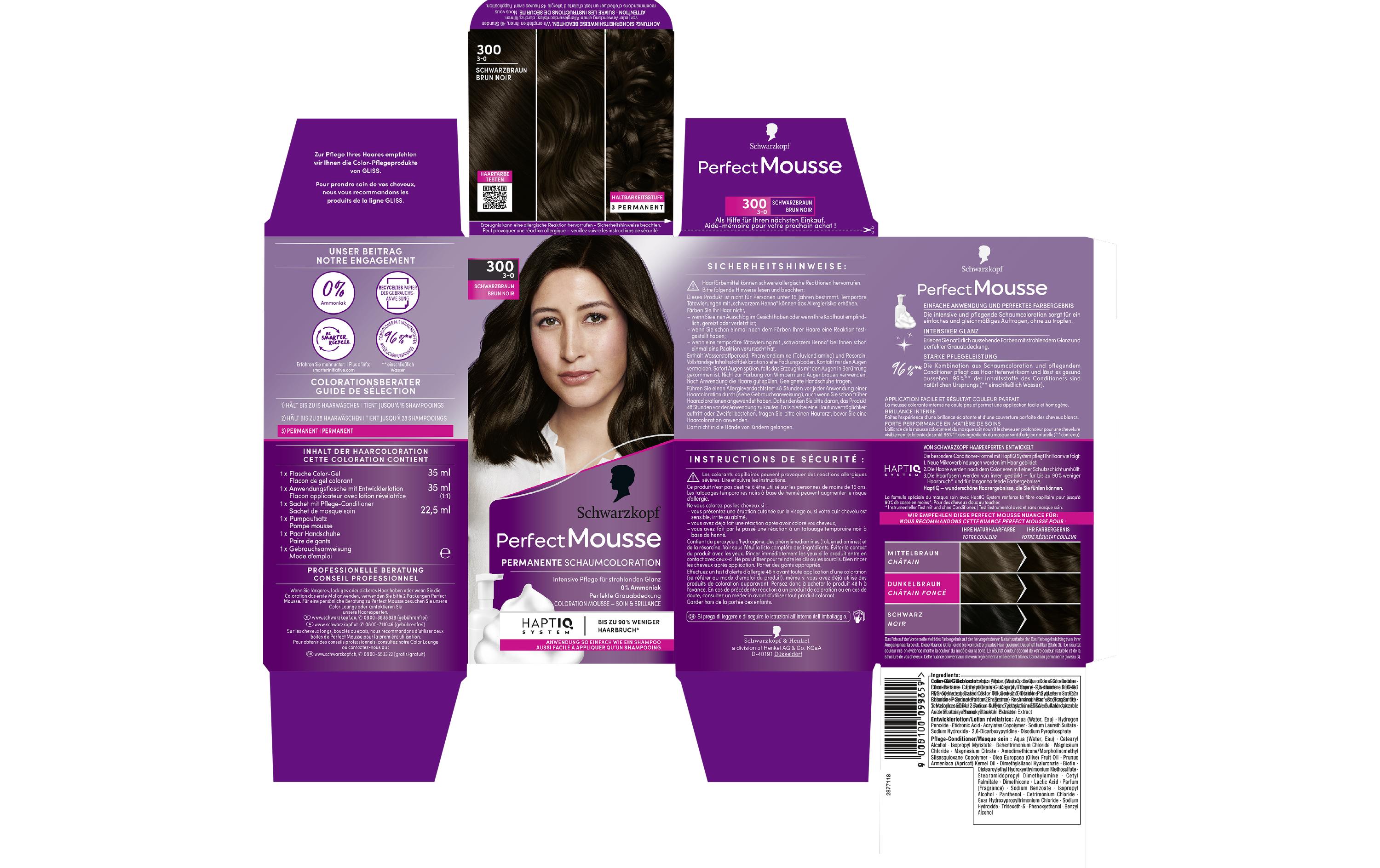 Haarcoloration Perfect Mousse 300 SchwarzbraunPermanente Haarfarbe mit perfekter Grauabdeckung
