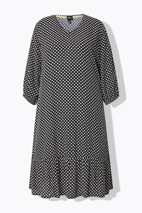 Midikleid, Herzen, A-Linie, V-Ausschnitt, 3/4 Arm