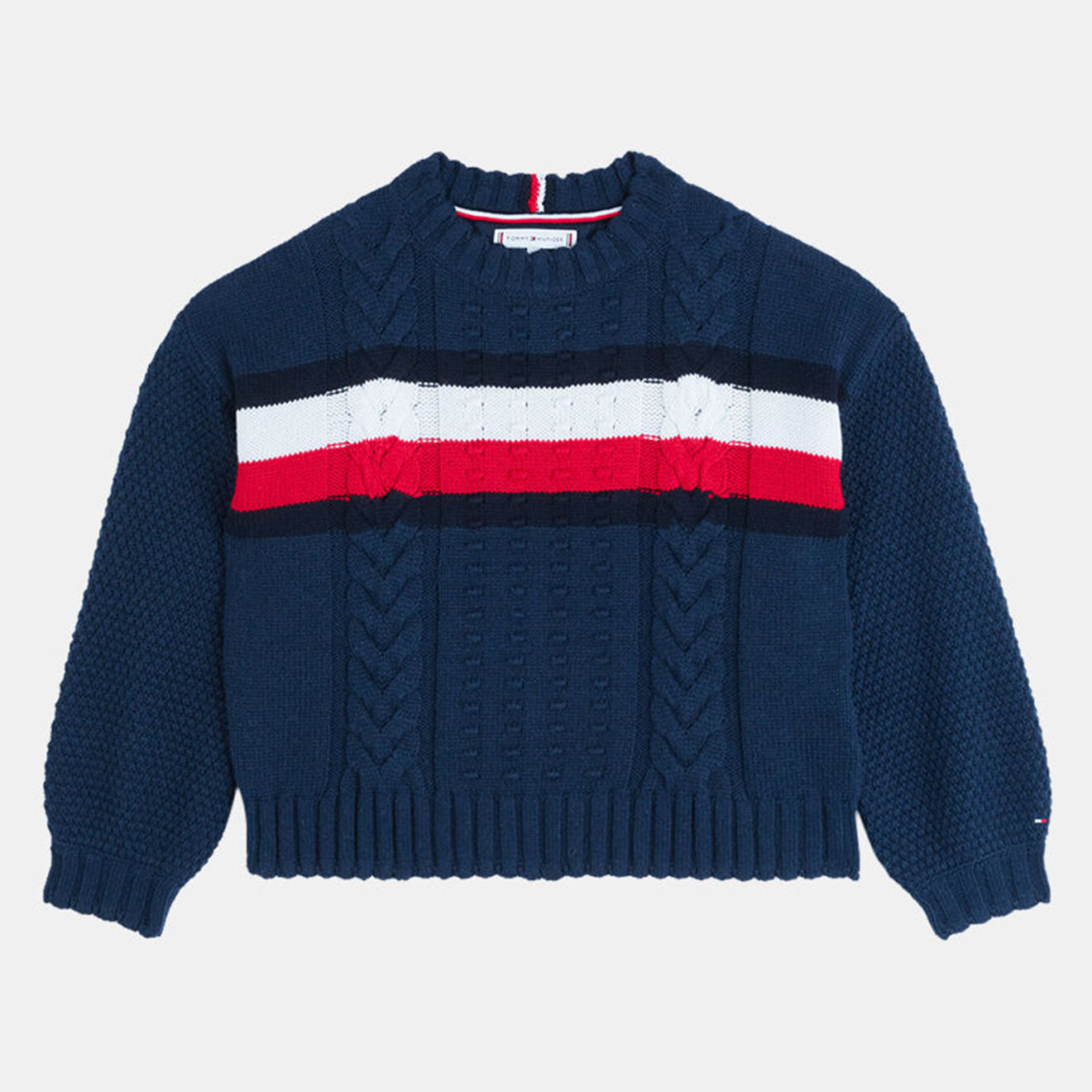 Tommy Hilfiger Pull en Maille mélangée torsade bleu marine