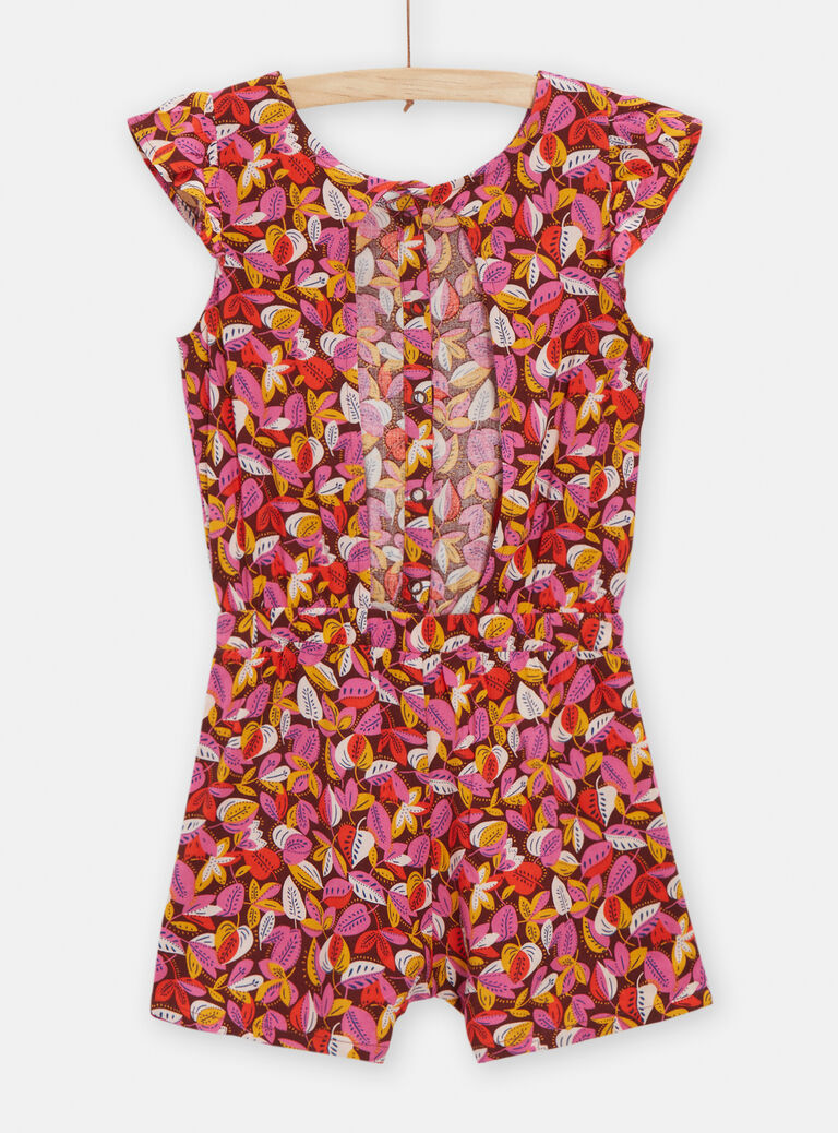 Combi-short ouvert au dos imprimé feuilles pour fille