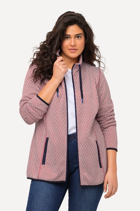 Sweatjacke, Stehkragen, farbige Nähte, elastische Paspel