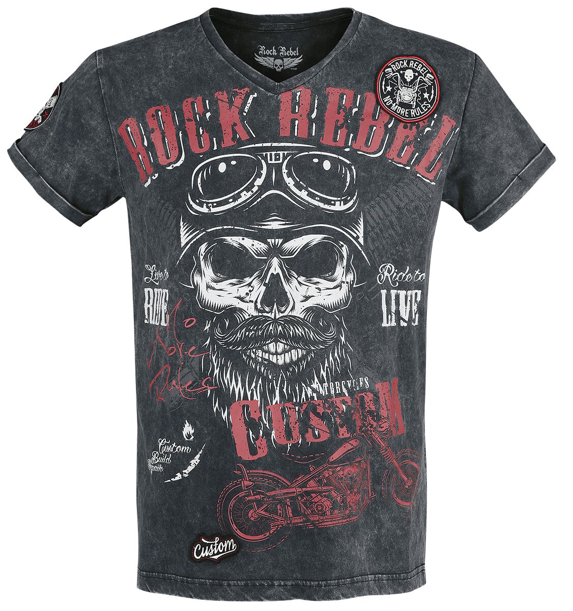 T-Shirt Noir Col En V & Imprimé | Rock Rebel by EMP T-Shirt Manches courtes