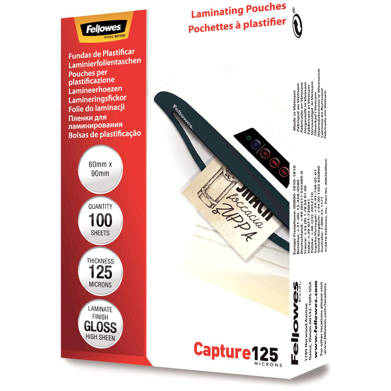 Fellowes Laminierfolien Capture, 60 x 90 mm, 125 mic, glanz, 100 Stück