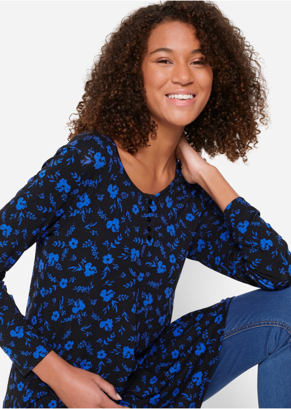 T-shirt tunique imprimé, manches longues