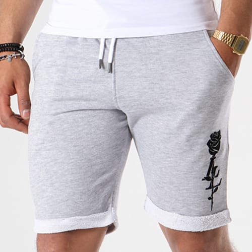 Short Jogging Rose Typo Gris Chiné Noir