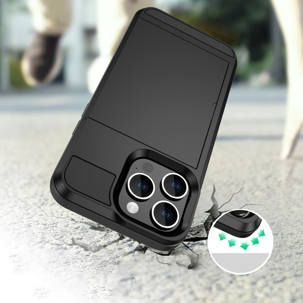 iPhone 15 Pro Hybrid Hardcase Hülle mit integriertem Karten Portemonnaie (aufschiebbar) - Weiss