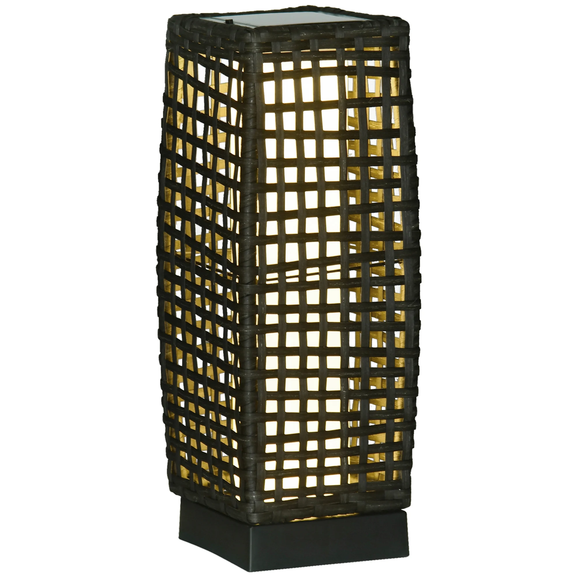 Luminária de jardim Outsunny em rattan sintético, luz solar externa com LEDs, liga/desliga automático para terraço, varanda e pátio, 17x17x46 cm, cinza
