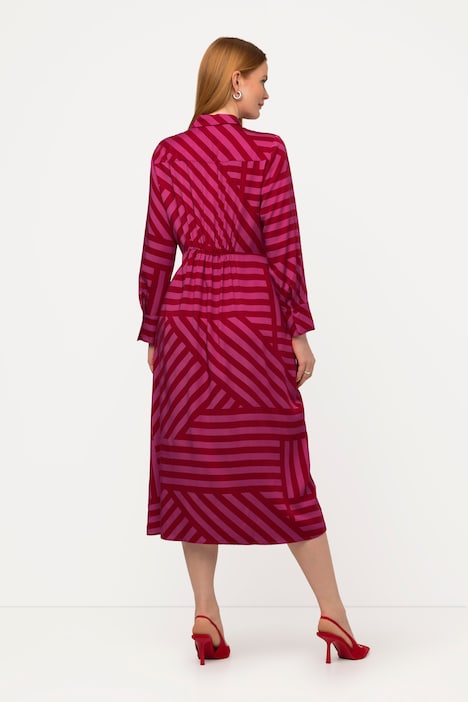 Maxikleid, Streifenmix, Hemdkragen, Langarm, Lyocellmix