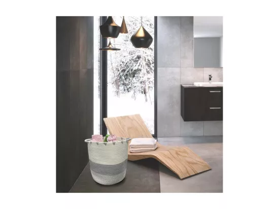 Panier de rangement rond D. 40 cm en corde de coton blanc gris - LOU
