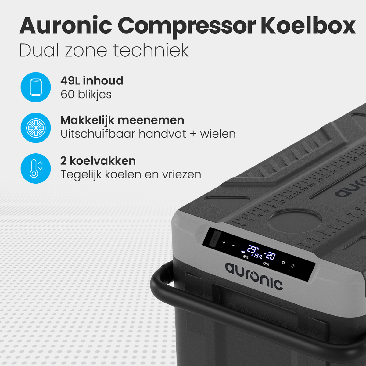 Auronic 49 liter Dual Zone compressor koelbox - Grey