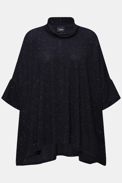 Shirt, oversized, Glitzer-Effekt, Rollkragen, Halbarm