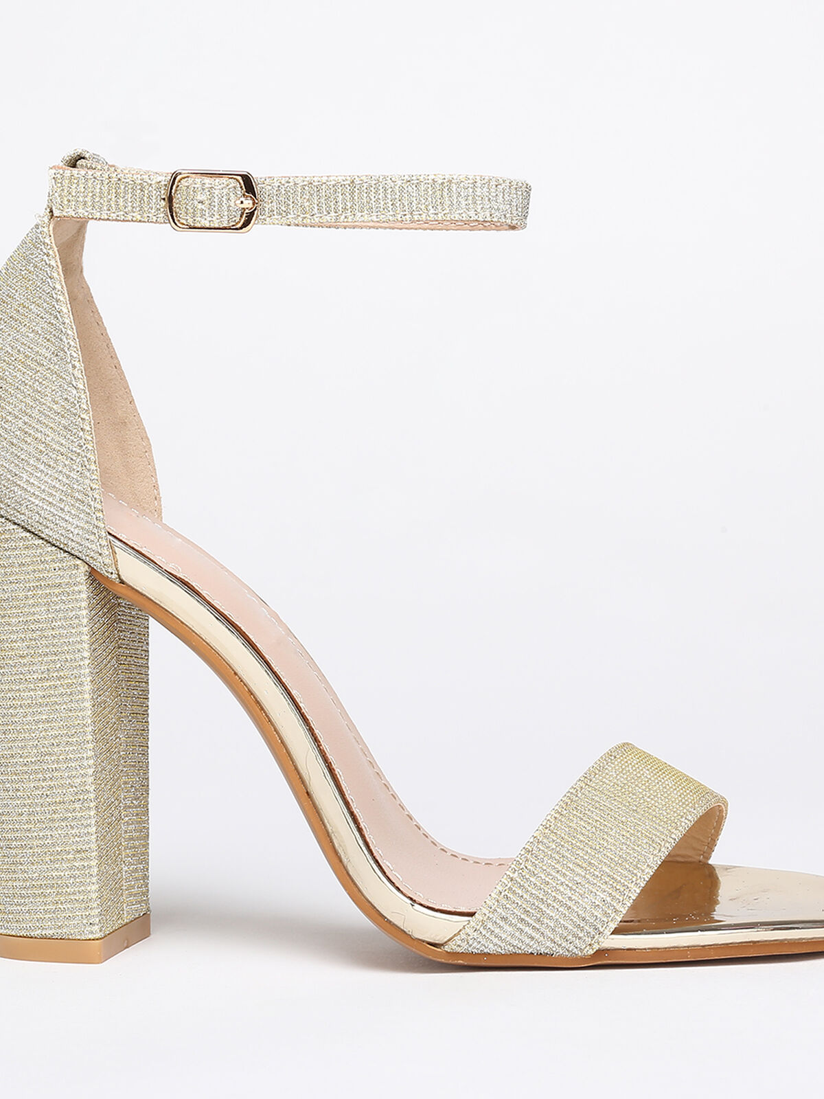 Sandales à paillettes avec talon carré- Doré
