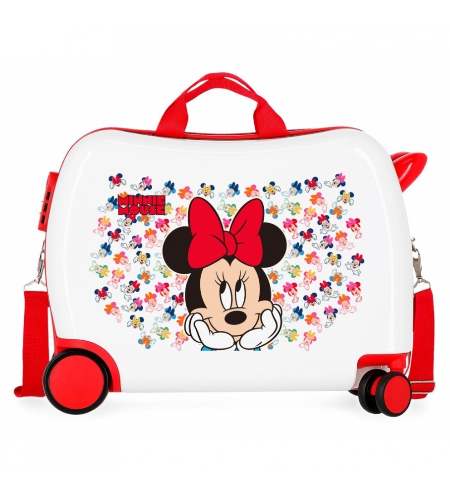 Mala infantil Disney Minnie Diva com 2 rodas multidirecionais, branca e vermelha - 38x50x20cm -