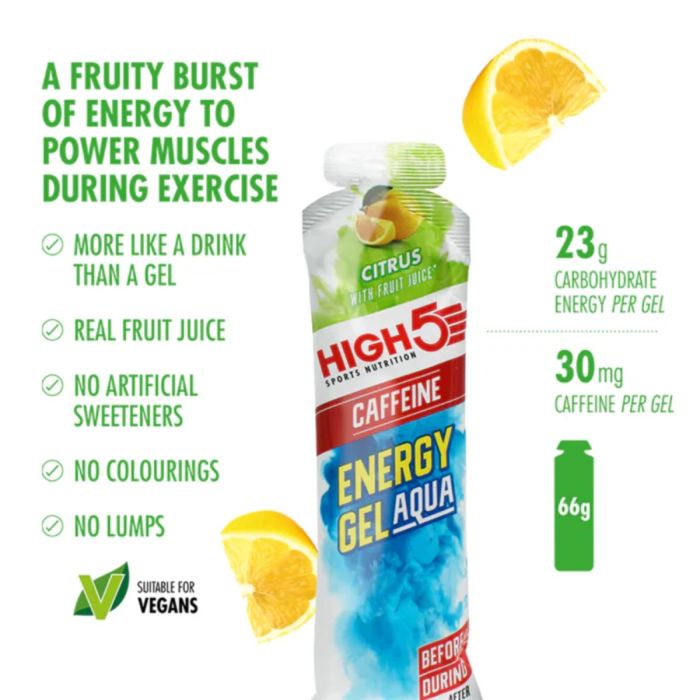 High5 Unisex Energi-gels Energy Gel Aqua Caffeine Citrus - Box 20x66g Hvid