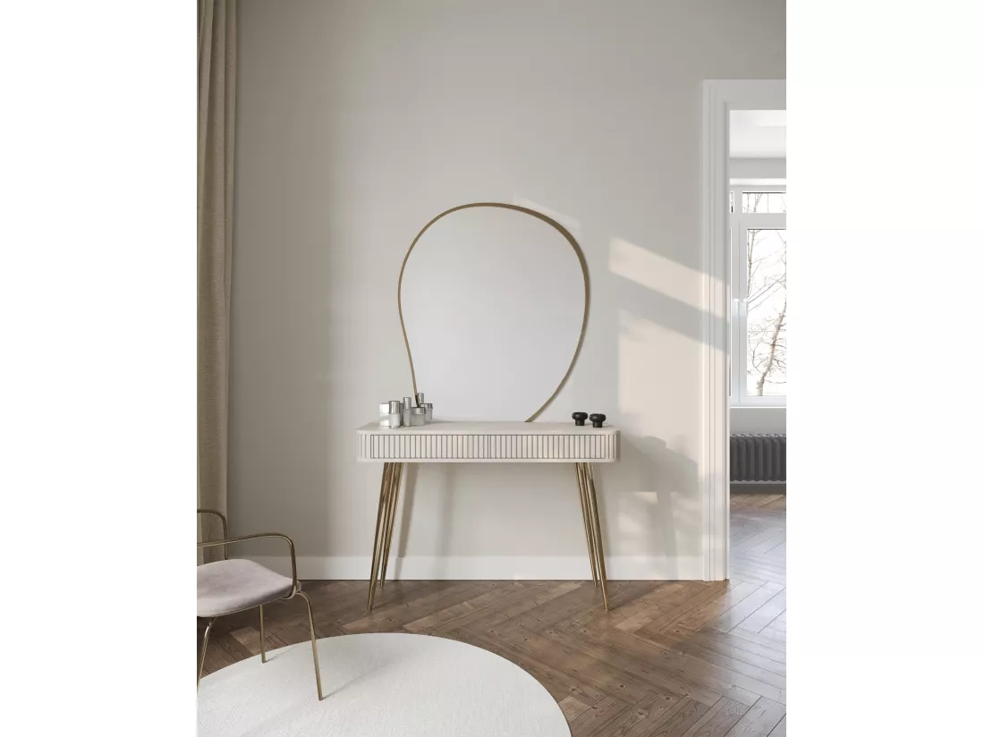 Coiffeuse avec 2 tiroirs et façades cannelées - 113 cm - grėge - OVARLO