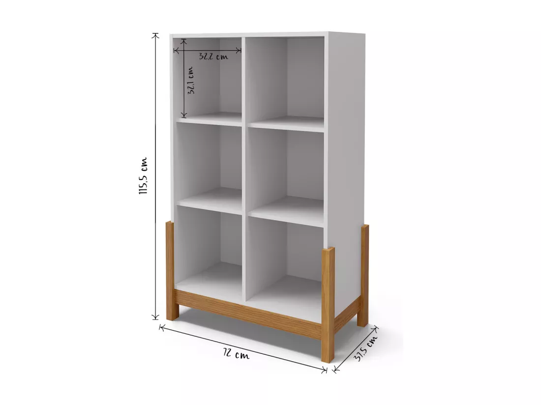 Étagère 6 cubes verticale panneaux de fibres blanc et noisette KENAN