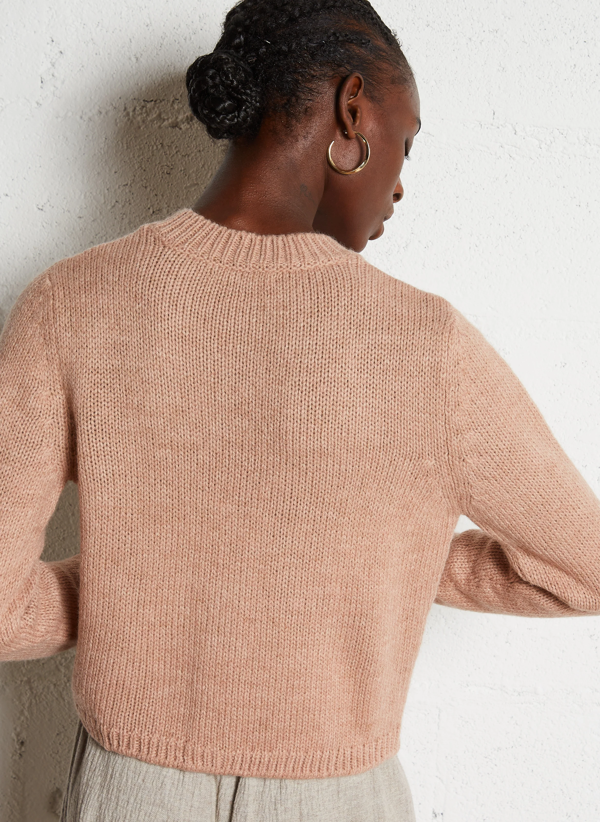 MINETTA - Gilet droit col rond en laine mérinos mélangée | Rose