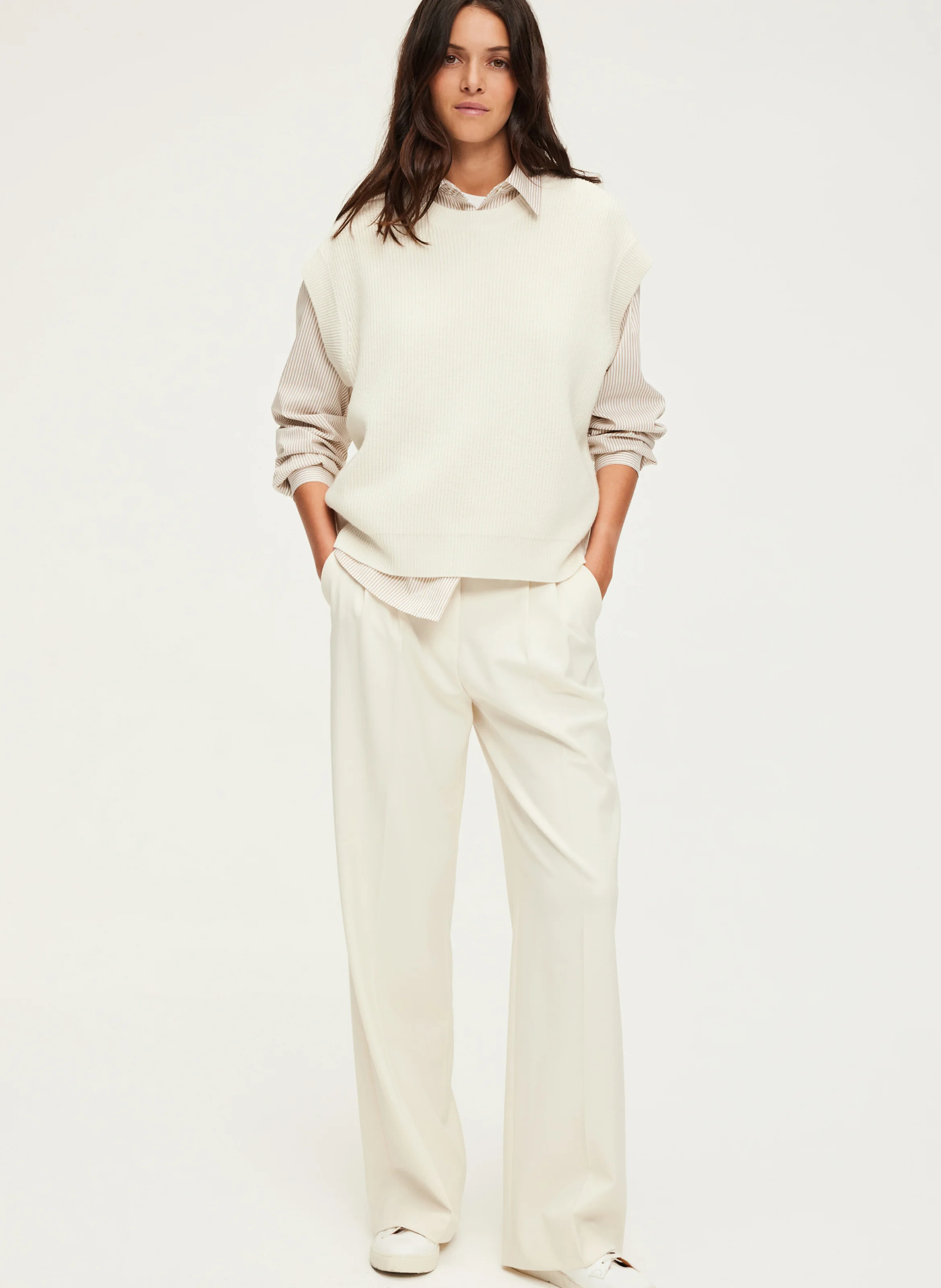 JOELY - Pull droit col rond en laine | Beige