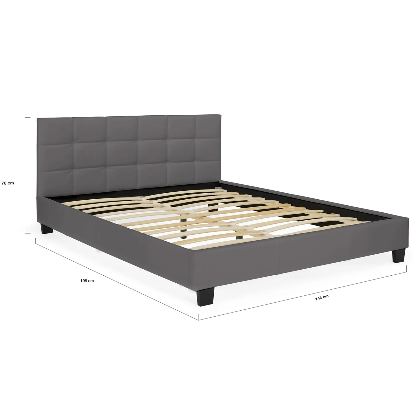 Lit double CHARLOTTE avec tête de lit et sommier 140 x 190 cm PVC gris