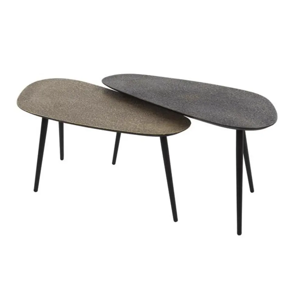 Hoyz - Salontafel Metallic Niervormig - Grijs - Set van 2