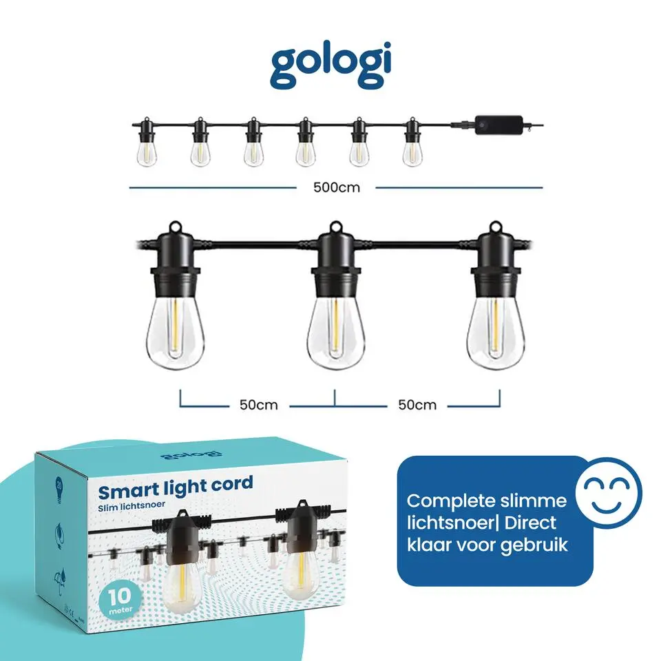 Gologi lichtsnoer buiten en binnen - Lichtslinger 5M - Tuinverlichting LED
