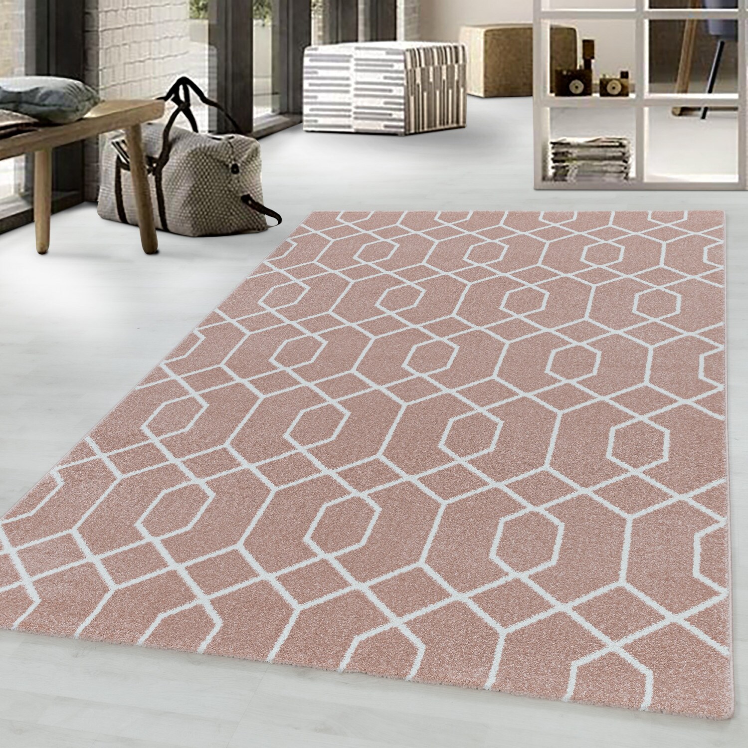 Designer Kurzflor Teppich modern design Wohnzimmer meliert kariert Höhe 10 mm