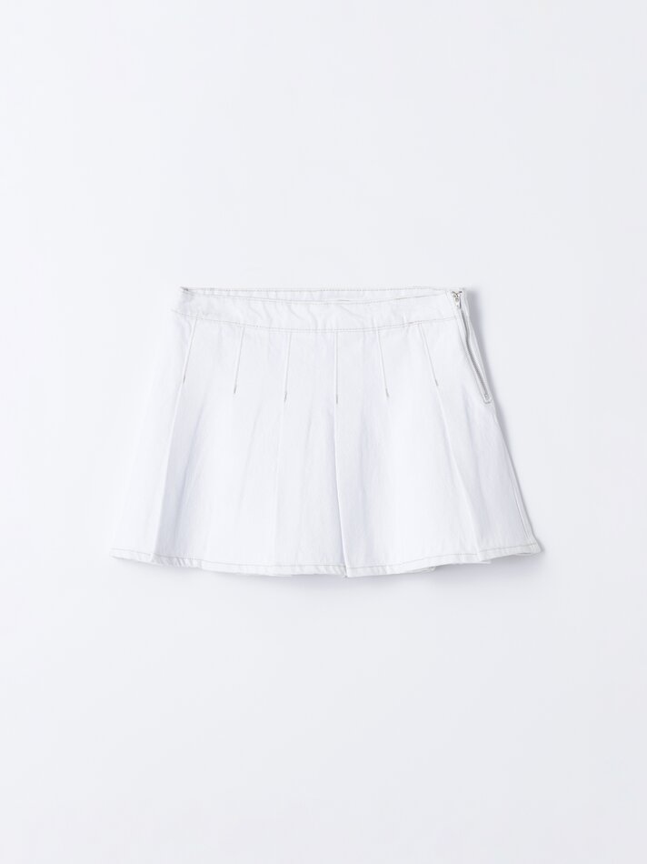 Saia jeans plissada - Branca