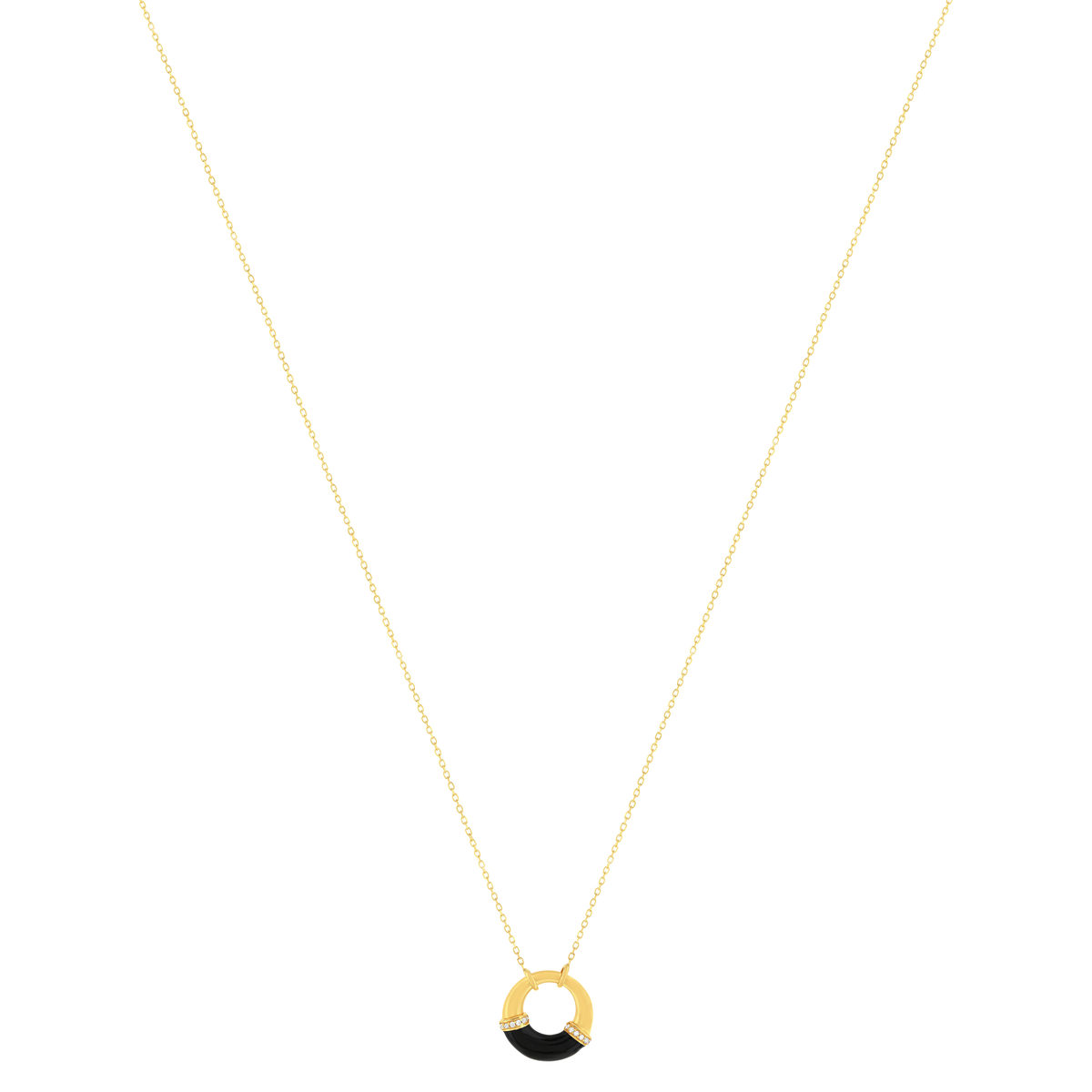 Collier or 375 jaune résine noire et zirconias 43 cm