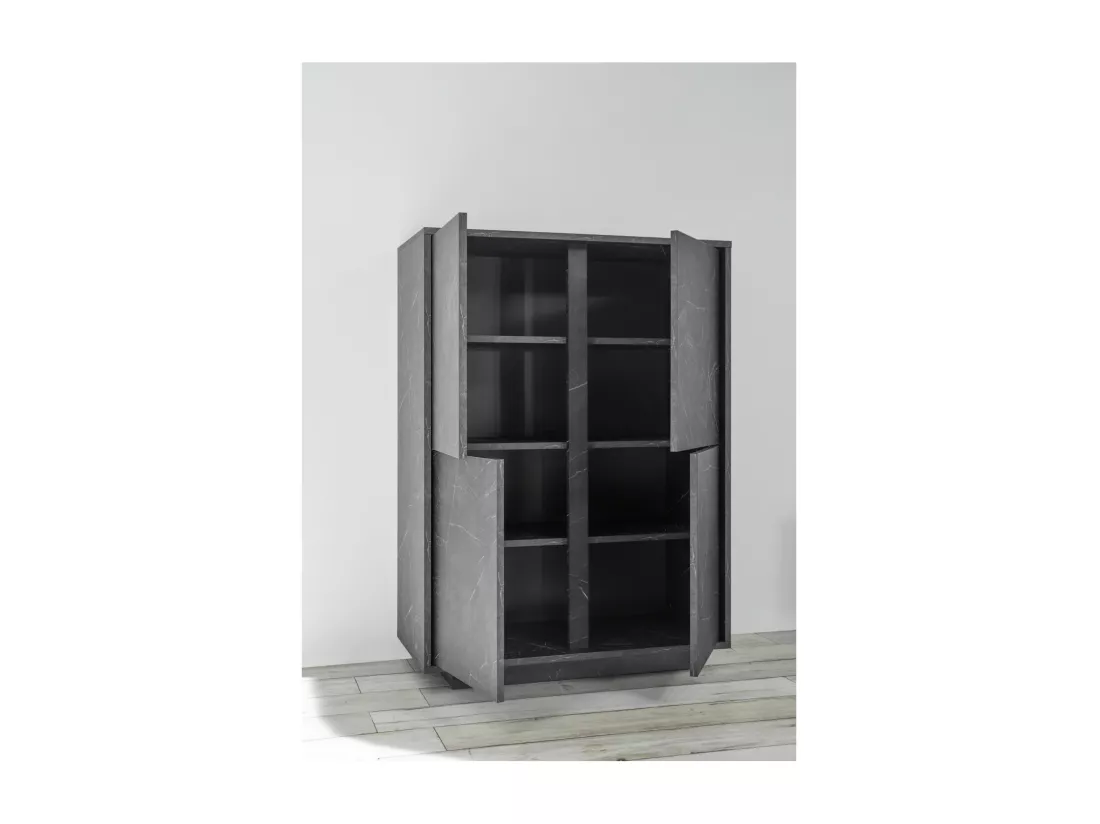 Argentier 4 portes, collection COLOMARMO, coloris noir effet marbre, idéal dans votre salon ou salle à manger