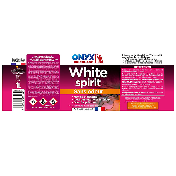 White Spirit sans odeur Onyx bricolage 1 L